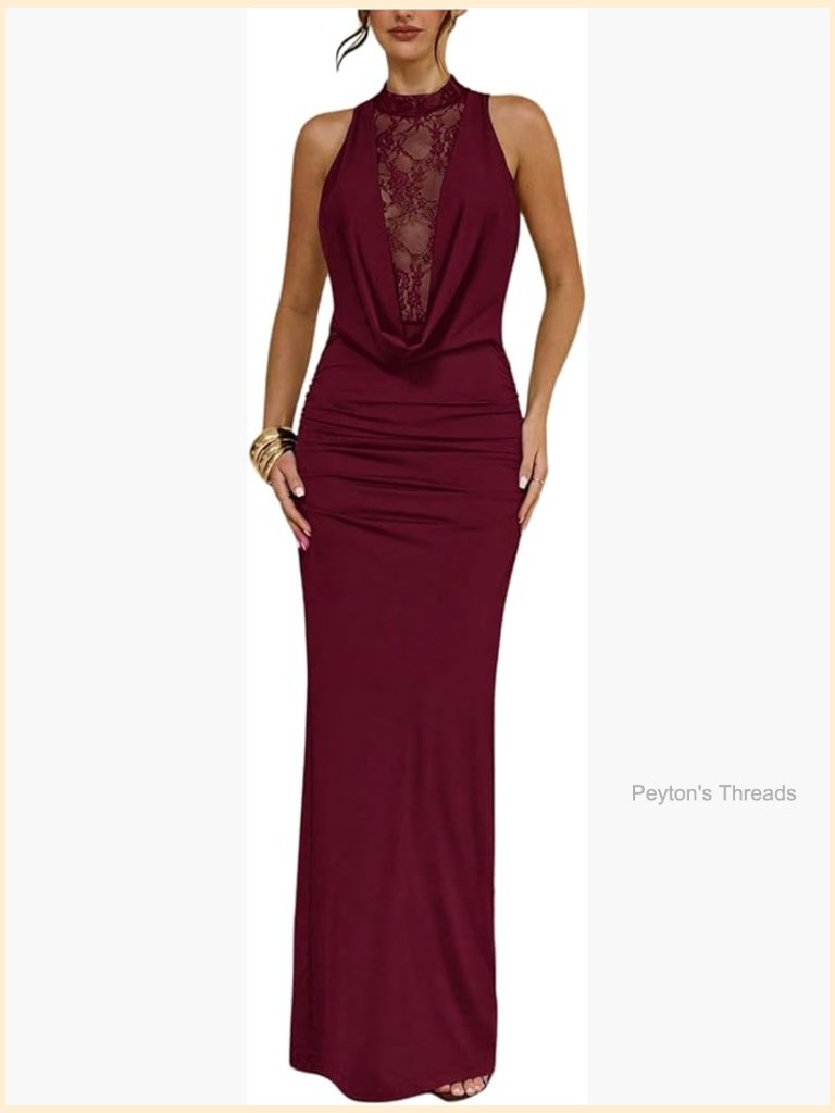 Lace Patchwork Maxi Formal Dress Sleeveless Bodycon Party Night Out